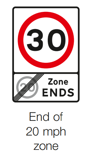 placa de sinalizacao Fim de uma zona de 20 mph